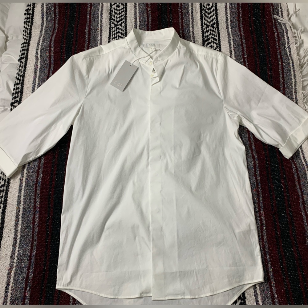 COS Granddad Collar 3/4 Sleeve Button Down with Hidden Button Detail